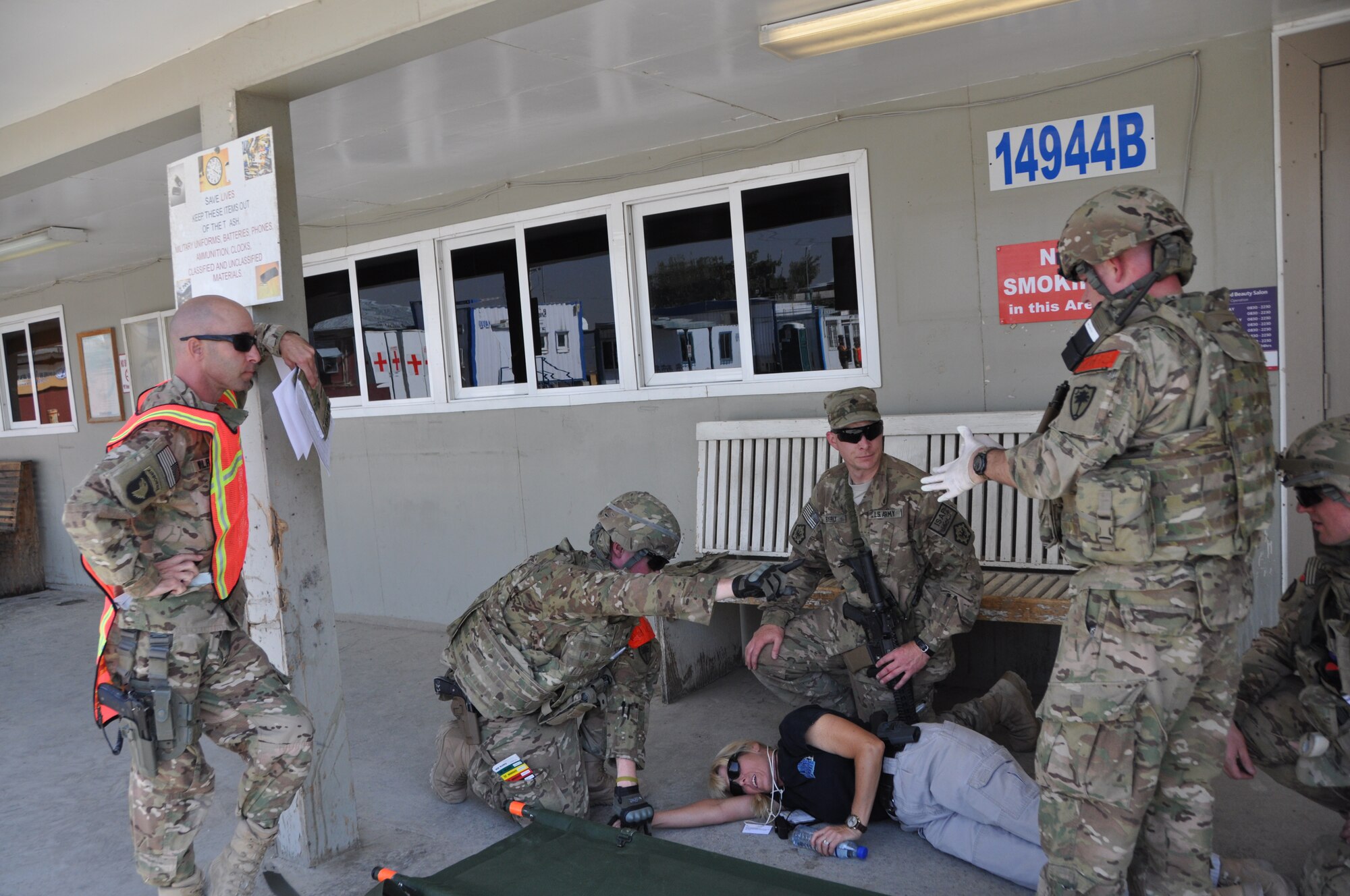 A mass casualty exercise coordinated by the Installation Emergency Management office in conjunction with Craig Joint Theater Hospital was held here Sept. 7, 2013. At least six response agencies and a minimum of 12 support agencies were involved in the exercise. which tested the security forces, hospital staff and firefighters as they responded to a simulated emergency. (U.S. Air Force photo/Tech. Sgt. Rob Hazelett)