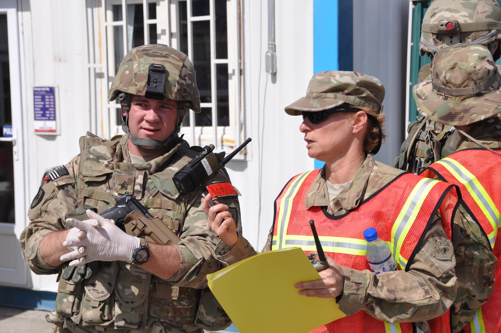 A mass casualty exercise coordinated by the Installation Emergency Management office in conjunction with Craig Joint Theater Hospital was held here Sept. 7, 2013. At least six response agencies and a minimum of 12 support agencies were involved in the exercise. which tested the security forces, hospital staff and firefighters as they responded to a simulated emergency. (U.S. Air Force photo/Tech. Sgt. Rob Hazelett)