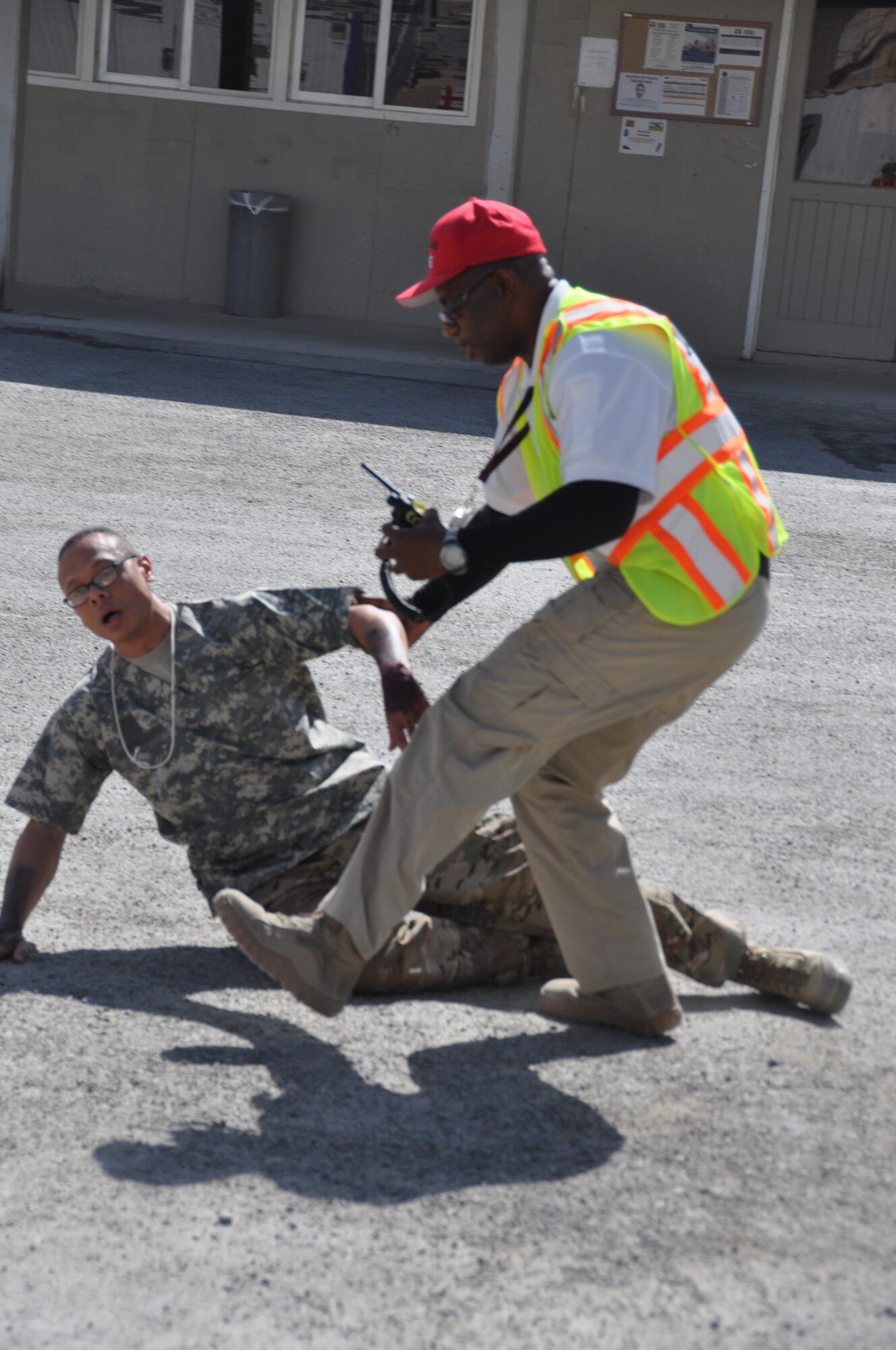 A mass casualty exercise coordinated by the Installation Emergency Management office in conjunction with Craig Joint Theater Hospital was held here Sept. 7, 2013. At least six response agencies and a minimum of 12 support agencies were involved in the exercise. which tested the security forces, hospital staff and firefighters as they responded to a simulated emergency. (U.S. Air Force photo/Tech. Sgt. Rob Hazelett)