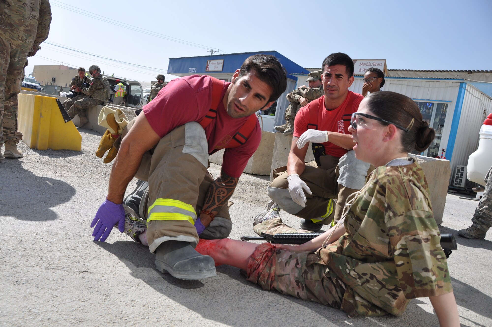 A mass casualty exercise coordinated by the Installation Emergency Management office in conjunction with Craig Joint Theater Hospital was held here Sept. 7, 2013. At least six response agencies and a minimum of 12 support agencies were involved in the exercise. which tested the security forces, hospital staff and firefighters as they responded to a simulated emergency. (U.S. Air Force photo/Tech. Sgt. Rob Hazelett)
