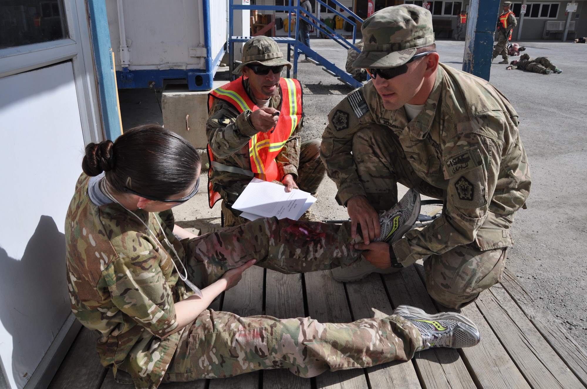 A mass casualty exercise coordinated by the Installation Emergency Management office in conjunction with Craig Joint Theater Hospital was held here Sept. 7, 2013. At least six response agencies and a minimum of 12 support agencies were involved in the exercise. which tested the security forces, hospital staff and firefighters as they responded to a simulated emergency. (U.S. Air Force photo/Tech. Sgt. Rob Hazelett)