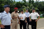 Col. Mike Feeley, Maj. Gen. Frank Vavala, Lt. Col. Pete Klabunde and Brig. Gen. Scott Chambers get a tour of the Trinidad and Tobago Reserve Training Base from the commander, Col. Lyle Alexander.