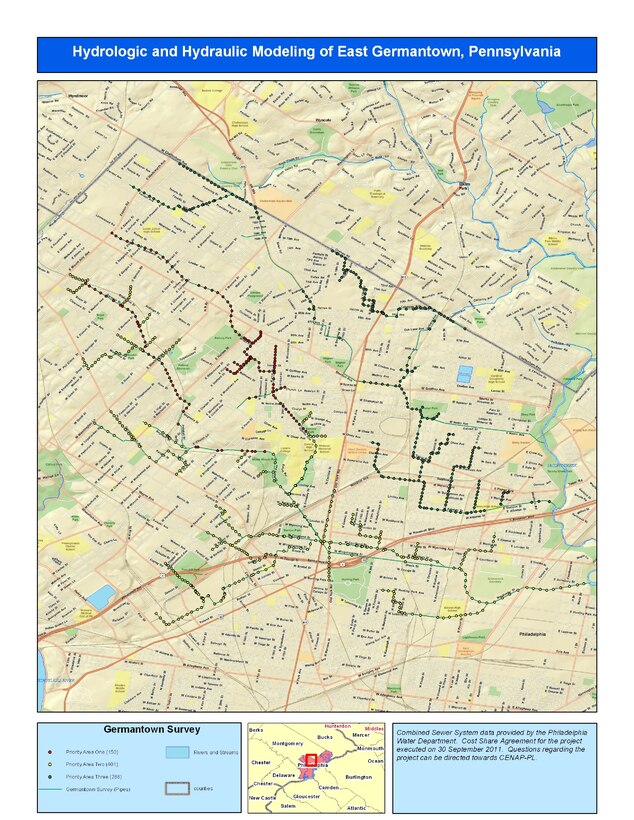 The sewer system within the Germantown area of Philadelphia in many instances follows the historical location of long forgotten stream channels. During high precipitation events, the area can experience flooding situations similar to those if the original stream channels still existed.

