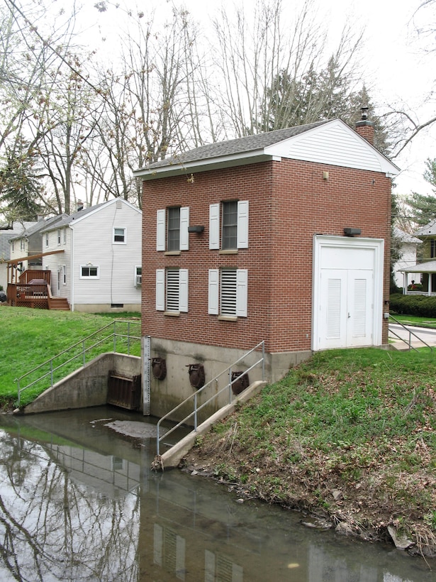 A pump house along Tookany Creek in Cheltenham drains water from the leeward side of the levee into the main channel. However, during period of high flow, the water has no where to drain.
