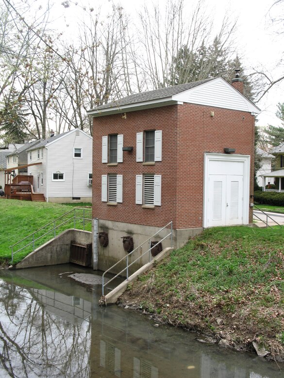 A pump house along Tookany Creek in Cheltenham drains water from the leeward side of the levee into the main channel. However, during period of high flow, the water has no where to drain.
