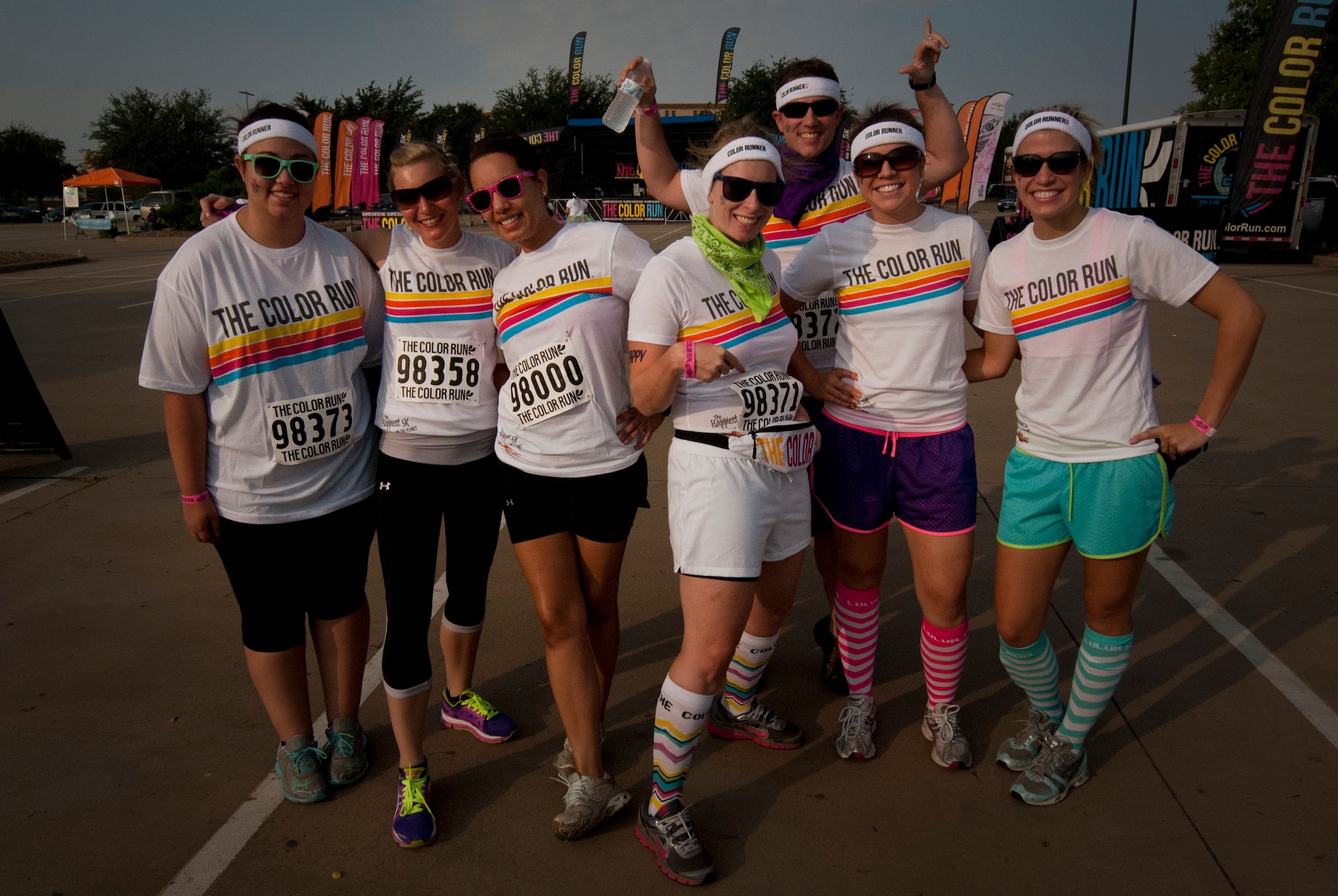 Airmen from Sheppard Air Force Base, Texas, get ready to get colorful with citizens of Wichita Falls during The Color Run, Sept. 7, 2013. There were more than 30 volunteers to help participants get colorful during five color zones. (U.S. Air Force photo/Staff Sgt. Mike Meares) 