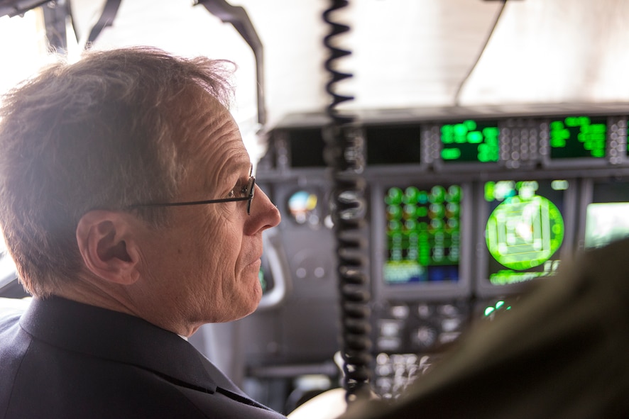 U.S. Rep. Jack Kingston takes a seat in the flight deck onboard an HC-130J Combat King II at Moody Air Force Base, Ga., Sept. 6, 2013. Kingston toured Moody’s newest aircraft, the HC-130J Combat King II, during his visit. (U.S. Air Force photo by Airman 1st Class Ryan Callaghan/Released)
