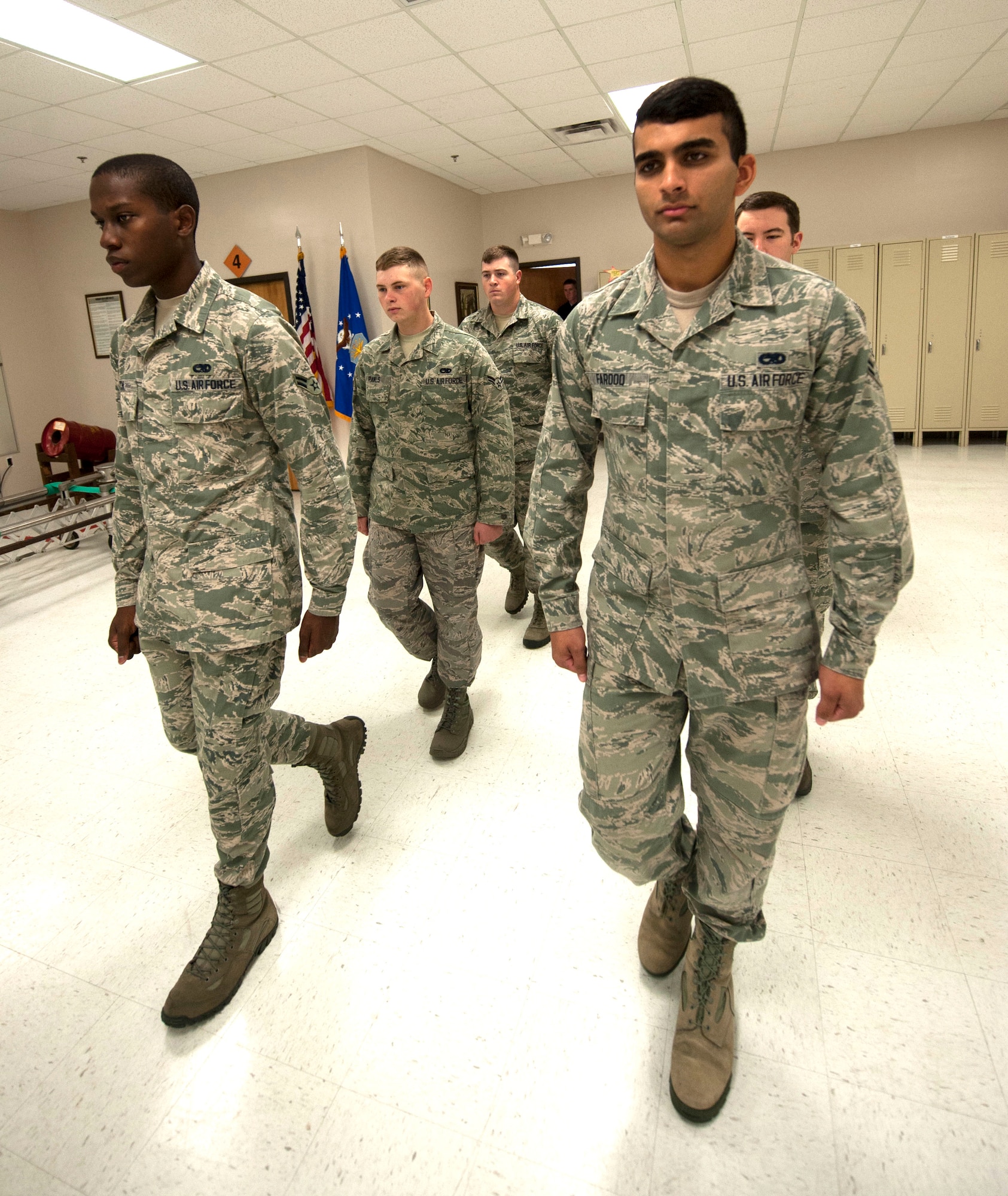 The Base Honor Guard practices marching and facing movements at Moody Air Force Base, Ga., Sept. 5, 2013. The Honor Guard’s area of responsibility consists of 51 counties in south Georgia and north Florida. (U.S. Air Force photo by Airman 1st Class Sandra Marrero/released)