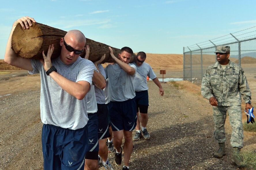 Master Sgt. Samuel Simien, 56th Civil Engineer Squadron superintendent of facility systems, motivates members of the ALS Falcon Flight. (U.S. Air Force photo/Airman 1st Class Devante Williams)