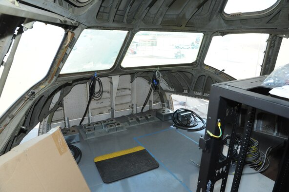 The interior flight deck of a C-17 aircraft is being modified by the 902nd Mission Support Group Trainer Development Division, as an Aeromedical Trainer Aug. 19 at Joint Base san Antonio-Randolph.  (U.S. Air Force photo by Rich McFadden/released)