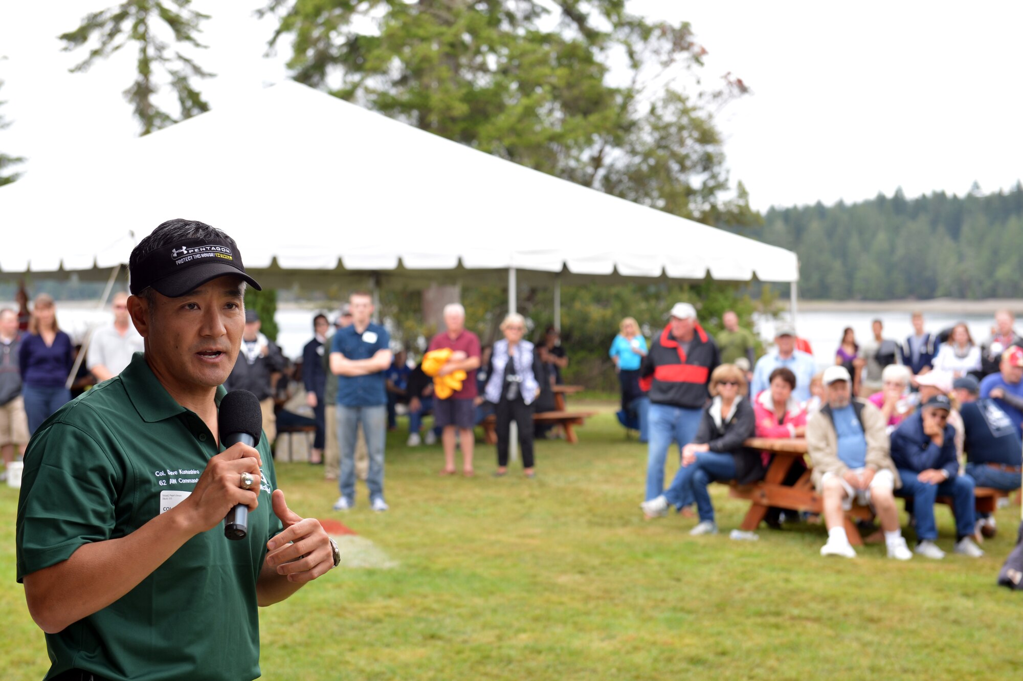 Col. David Kumashiro, 62nd Airlift Wing commander, thanks the Olympia Yacht Club, the Thurston County Chamber, Harborstone Credit Union and all community partners who have put Foof-a-raw on for military members for the last 51 years, Sept. 6, 2013 at Olympia, Wash. This was Kumashiro’s first year attending Foofaraw. (U.S. Air Force photo/Staff Sgt. Jason Truskowski)  