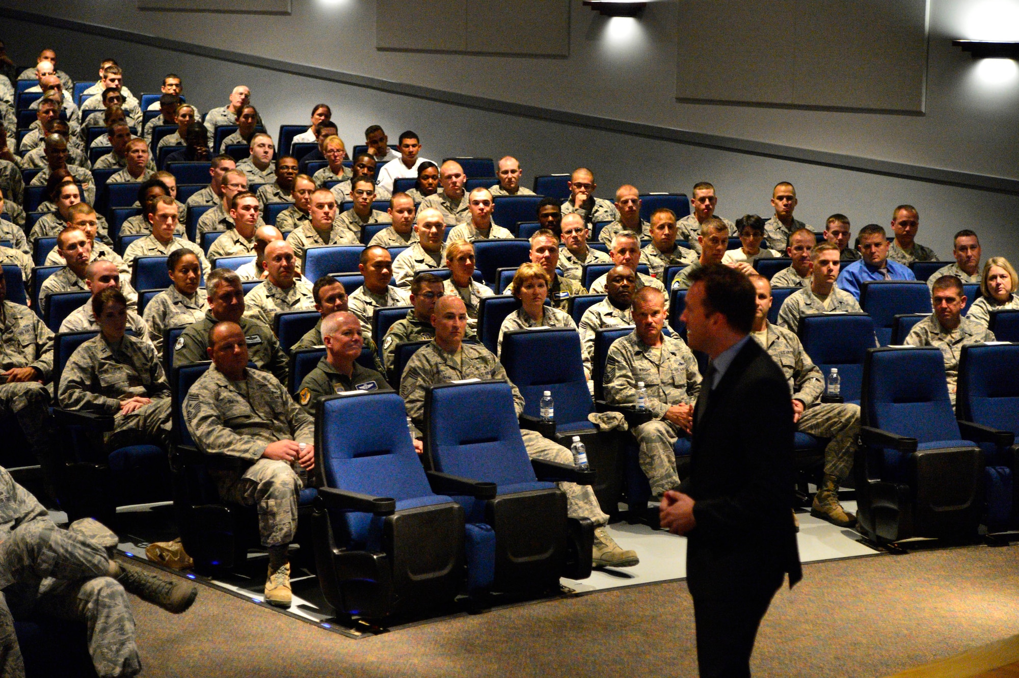 Acting Secretary of the Air Force Eric K. Fanning addresses Airmen during an all-call at Dover Air Force Base, Del. Sept. 5, 2013. The Acting SecAF is visiting Air Force bases to speak with Airmen about the Air Force and its future.  (U.S. Air Force photo/David S. Tucker)
