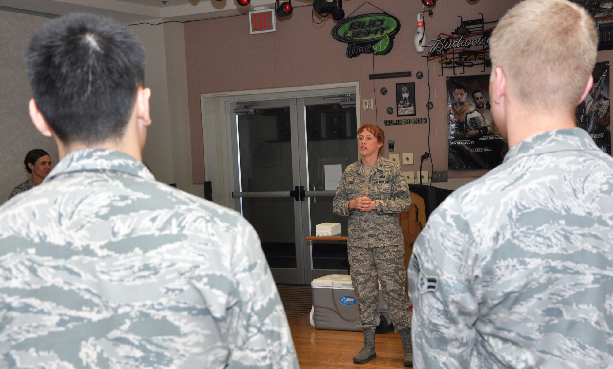 GOODFELLOW AIR FORCE BASE, Texas – Col. Kimberlee Joos, 17th Training Wing Commander, addresses Combined Federal Campaign unit representatives during a CFC kick-off celebration at the Event Center Sept. 5. Col. The CFC promotes donation to several worthy causes as well as 100 percent contact among service members. (U.S. Air Force photo/ Airman 1st Class Joshua Edwards)