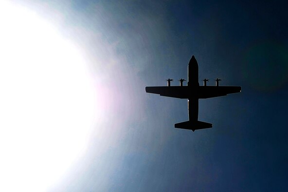  A Canadian Royal Air Force C-130J Hercules passes over the ‘Strike’ Drop Zone at Fort Polk, La., Aug. 16, 2013. The aircraft was conducting a joint airdrop training mission with the 621st Contingency Response Wing, Royal New Zealand Air Force and U.S. Air Force Airmen based at Little Rock Air Force Base, Ark. (U.S. Air Force photo/Tech. Sgt. Parker Gyokeres)
