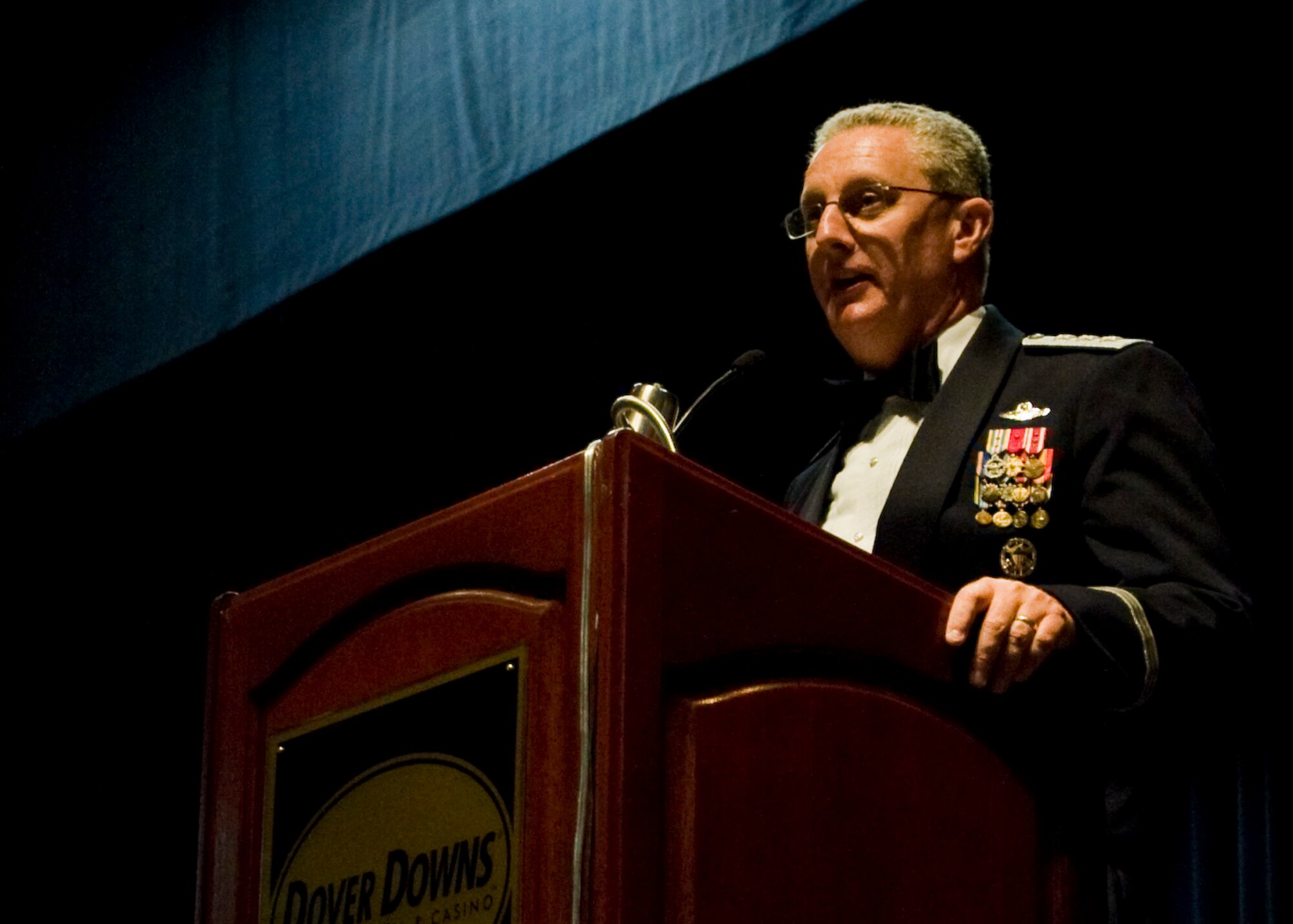Lt. Gen. Mark Ramsay, Joint Staff director of force structure, speaks during the 66th Air Force Ball Sept. 6, 2013, at Dover Downs in Dover, Del. Ramsay spoke about the great things done by the Air Force recently and the role Dover Air Force Base has played in those accomplishments. (U.S. Air Force photo/ Senior Airman Jared Duhon)