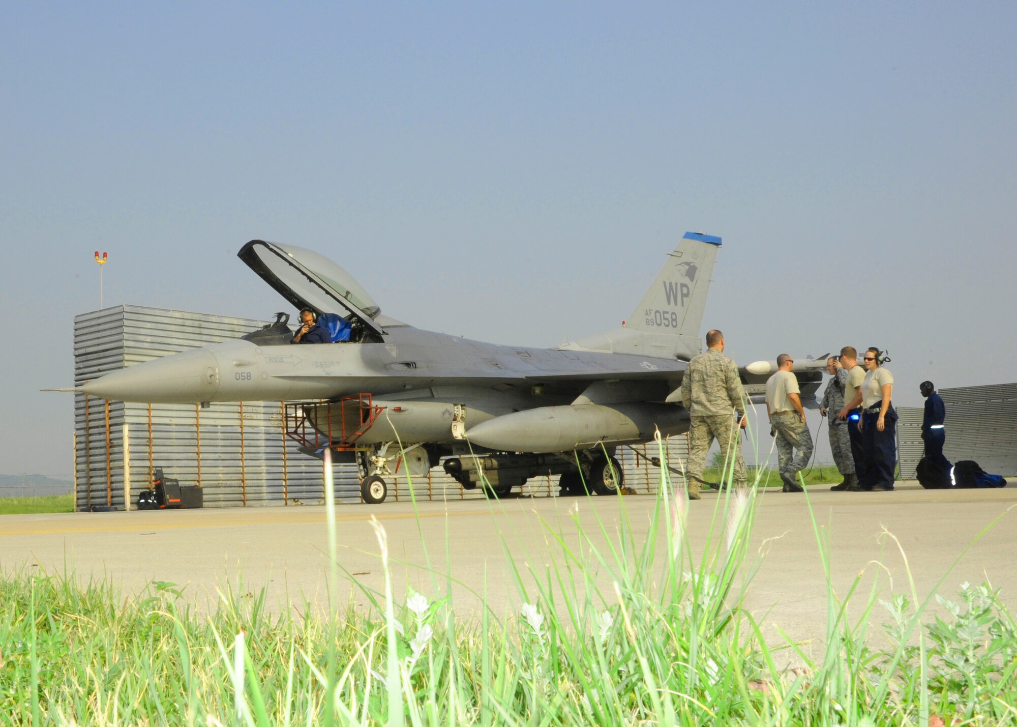 Maintainers from the 8th Aircraft Maintenance Squadron at Kunsan Air Base, Republic of Korea test an F-16’s engine Aug. 28, 2013. The 8th AMXS conducts 24/7 operations year-round to ensure aircraft, people and equipment are always combat ready. (U.S. Air Force photo by Staff Sgt. Jessica Haas/Released)