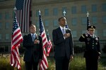 Defense Secretary Leon Panetta, President Barack Obama and Army Gen. Martin E. Dempsey, Chairman of the Joint Chiefs of Staff, at the remembrance service Sept. 11, 2012, at the Pentagon.