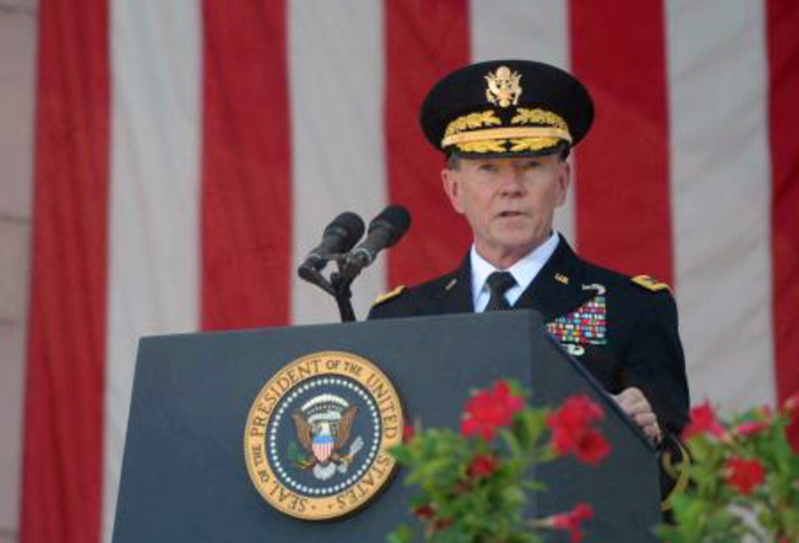Chairman of the Joint Chiefs of Staff Army Gen. Martin E. Dempsey speaks during a Memorial Day ceremony May 28, 2012.