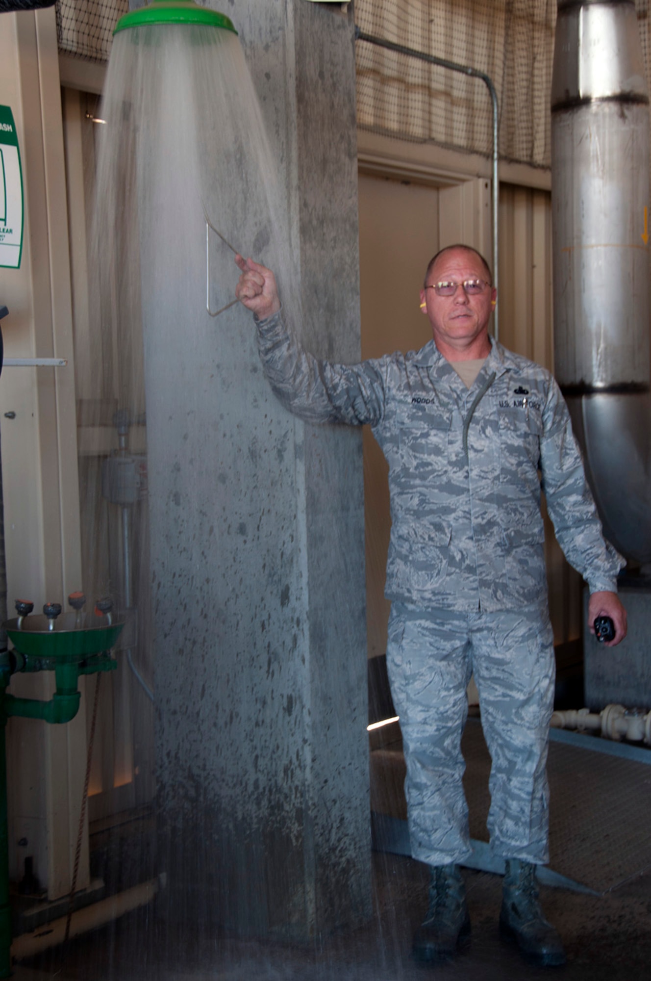 TRAVIS AIR FORCE BASE, Calif. --   Master Sgt. Timothy Woods, 349th Logistics Readiness Squadron, inspects the fuel pump house on Sept. 7, 2013 at Travis Air Force Base, Calif. The 349th Air Mobility Wing's weekend-long specialty skills training event engaged more than 500 Reserve Airmen in hands-on training in the wing's core missions of moving passengers and cargo, generating sorties, flying aircraft, defending the base and providing high-quality medical care. This cost-saving training event fostered communication between units and enhanced esprit de corps. (U.S. Air Force photo/ Senior Airmen Amelia Leonard)