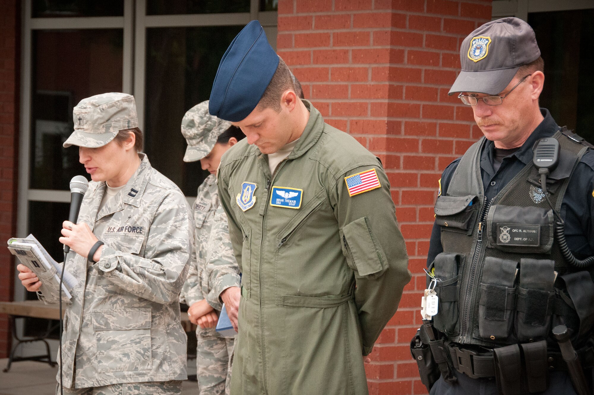 Members of the 934th Airlift Wing hold a Rememberance Ceremony in honor of those lost 9/11 during the September Unit Training Assembly weekend at the Minneapolis-St. Paul Air Reserve Station, Minn.  (U.S. Air Force photo/MSgt. Scott Farley)