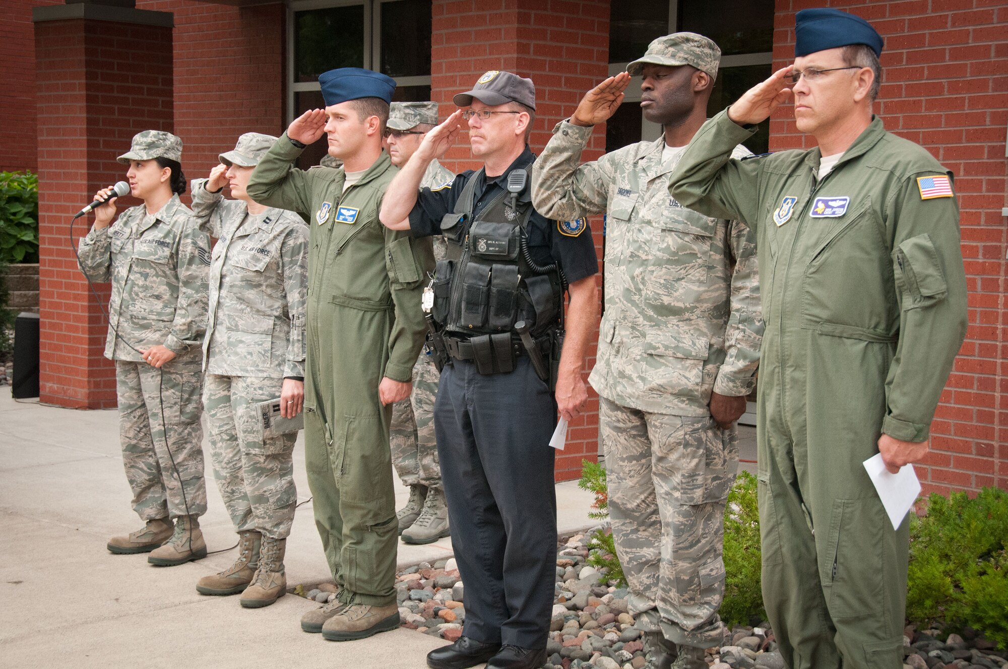 Members of the 934th Airlift Wing hold a Rememberance Ceremony in honor of those lost 9/11 during the September Unit Training Assembly weekend at the Minneapolis-St. Paul Air Reserve Station, Minn.  (U.S. Air Force photo/MSgt. Scott Farley)