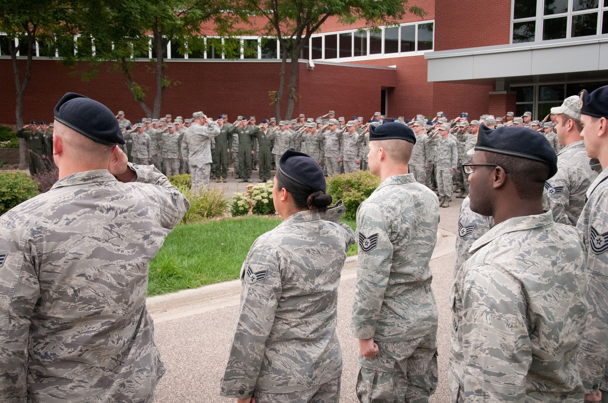 Members of the 934th Airlift Wing hold a Rememberance Ceremony in honor of those lost 9/11 during the September Unit Training Assembly weekend at the Minneapolis-St. Paul Air Reserve Station, Minn.  (U.S. Air Force photo/MSgt. Scott Farley)