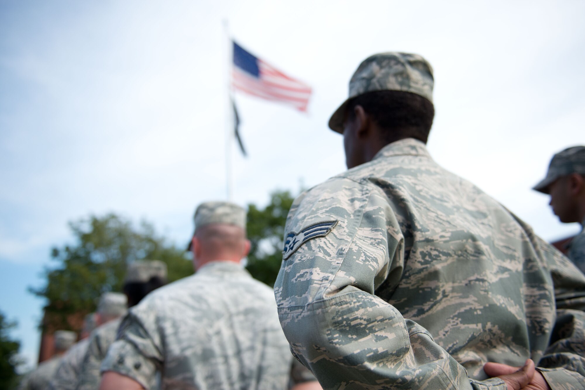 The 934th Civil Engineering Squadron performs the retreat ceremony on Saturday of the Unit Training Assembly weekend at Minneapolis-St. Paul Air Reserve Station, Minn.  (U.S. Air Force photo/SrA Trevor Saylor)