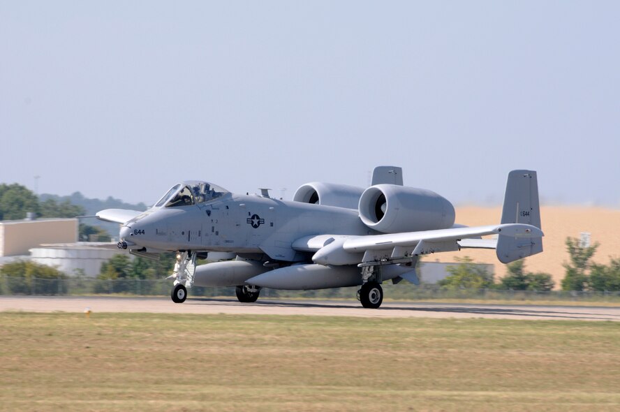 A 188th Fighter Wing A-10C Thunderbolt II “Warthog” prepares to take off at Ebbing Air National Guard Base in Fort Smith, Ark., Sept. 10. The pilot, a member of Moody Air Force Base’s 75th Fighter Squadron, flew Tail No. A0644 back to Georgia, signaling the beginning of the end for the 188th’s fighter mission. The 188th will lose two Warthogs a month until the last two leave in June 2014. The 188th is in the beginning stages of converting from A-10s to an Intelligence and remotely piloted aircraft mission. The mission, which will feature the MQ-9 Reaper, will also boast the Air National Guard’s only space-focused targeting squadron. (U.S. Air National Guard photo by Senior Airman Hannah Landeros/188th Fighter Wing Public Affairs)