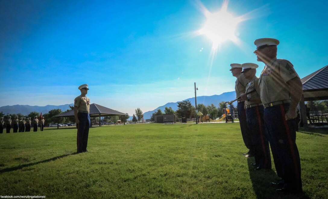 Sgt. Maj. Robert M. Moyer assumed the position of sergeant major of RS Salt
Lake City on Aug. 16, 2013 during a relief and appointment ceremony on Hill
Air Force base, UT, when Sgt. Maj. Jonathan Cagle was relieved. (Photo by
Gunnery Sgt. Daniel Evens) 
