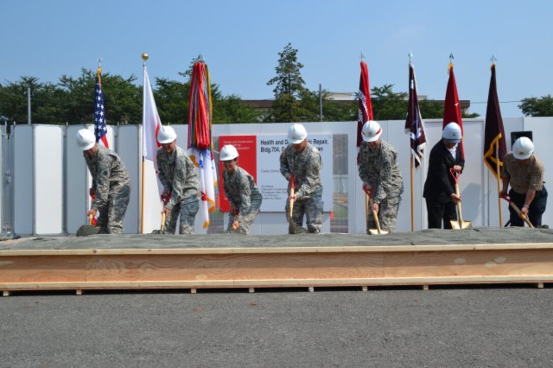 Military members, civilians, and their families at Camp Zama, Japan are one step closer to enhanced medical care with the recent groundbreaking of a new medical complex by the U.S. Army Corps of Engineers, Japan District. The project, slated for completion in 2015, includes the renovation of the Brig. Gen. Crawford F. Sams U.S. Army Health Clinic and the U.S. Army Dental Activity Japan Clinic as well as the construction of a new preventive health facility.