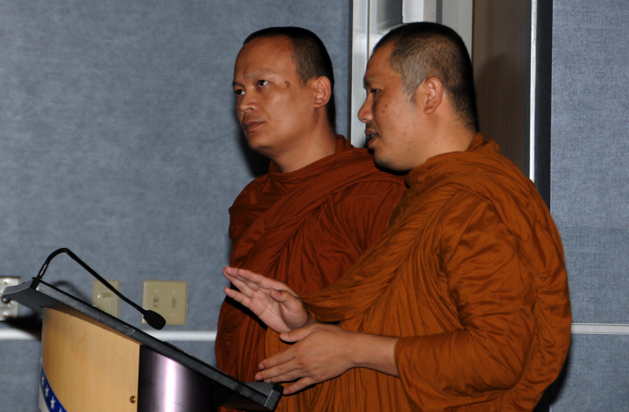 Local religious leaders visited the 188th Fighter Wing as part of a religious diversity program for unit members Sept. 8, 2013. The program featured Hinduism, Buddhism, Islam, Mormon, and protestant Christianity. Each leader provided a presentation of the fundamental beliefs and customs of their respective religions and took questions from the attendees following the presentation, which was orchestrated by the 188th Equal Opportunity Office. (U.S. Air National Guard photo by Airman 1st Class Cody Martin/188th Fighter Wing Public Affairs).