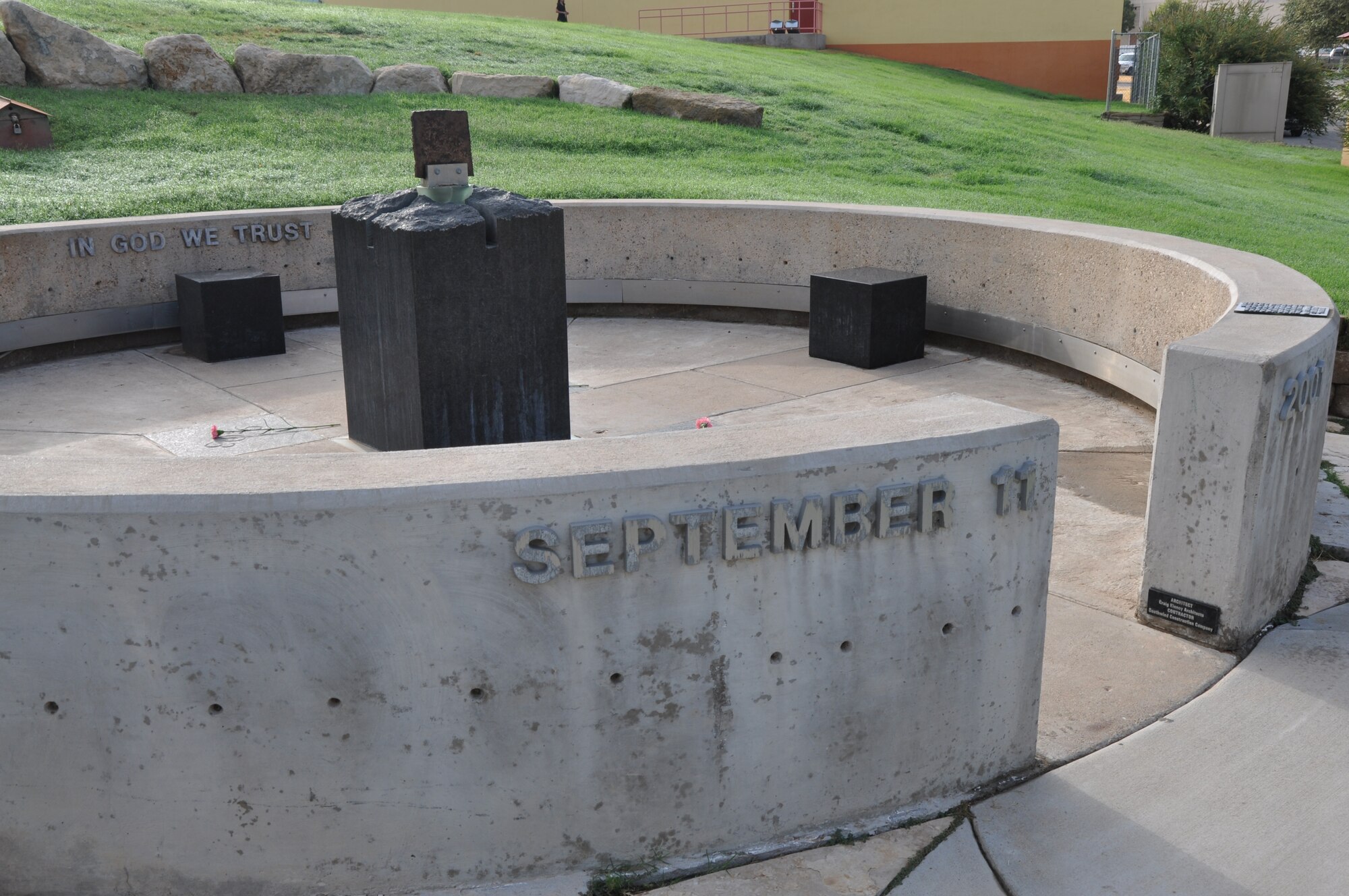 SAN ANGELO, Texas – The San Angelo 9/11 memorial rests vacant before a Sept. 11 prayer service in remembrance of those who lost their lives during 9/11. At the center of the memorial is a piece of metal from one of the twin towers after it’s collapse. (U.S. Air Force photo/ Airman 1st Class Joshua Edwards)