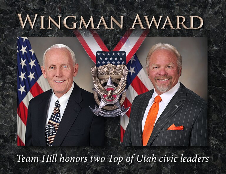Bob Ekstrom and Kevin Ireland of Ogden, Utah, are being presented with Team Hill's prestigous Wingman Award Sept. 20. The award is presented annually to members of the community whose actions over the years have gone above and beyond in support of Hill Air Force Base. (U.S. Air Force Illustration by Kent A. Bingham) 