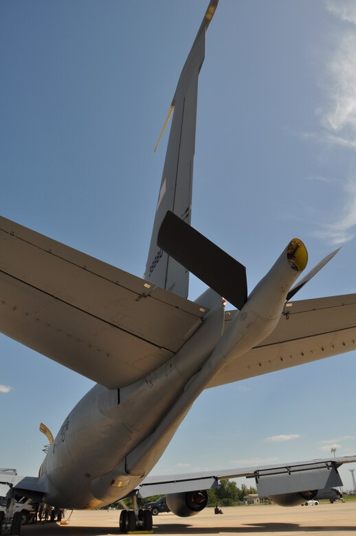 KC-135R tail number 38880 is ready for departure on its final 507th, 137th Air Refueling Wing mission.  The wing decals are no longer visible on the Stratotanker boom winglets and tail as the aircraft is prepared for departure for its new home at Joint Base Pearl Harbor-Hickam, Hawaii. (U.S. Air Force Photo/Maj. Jon Quinlan)