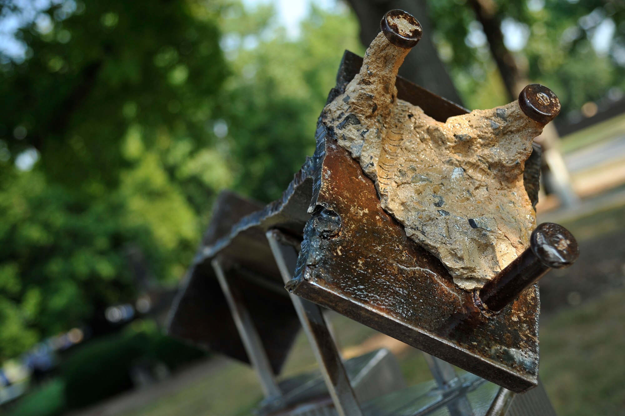 A piece of the World Trade Center's is displayed to honor the victims of the 9/11 terror attacks at Scott Air Force Base, Ill, Sept. 11, 2013. (U.S. Air Force photo/Staff Sgt. Christopher Boitz)