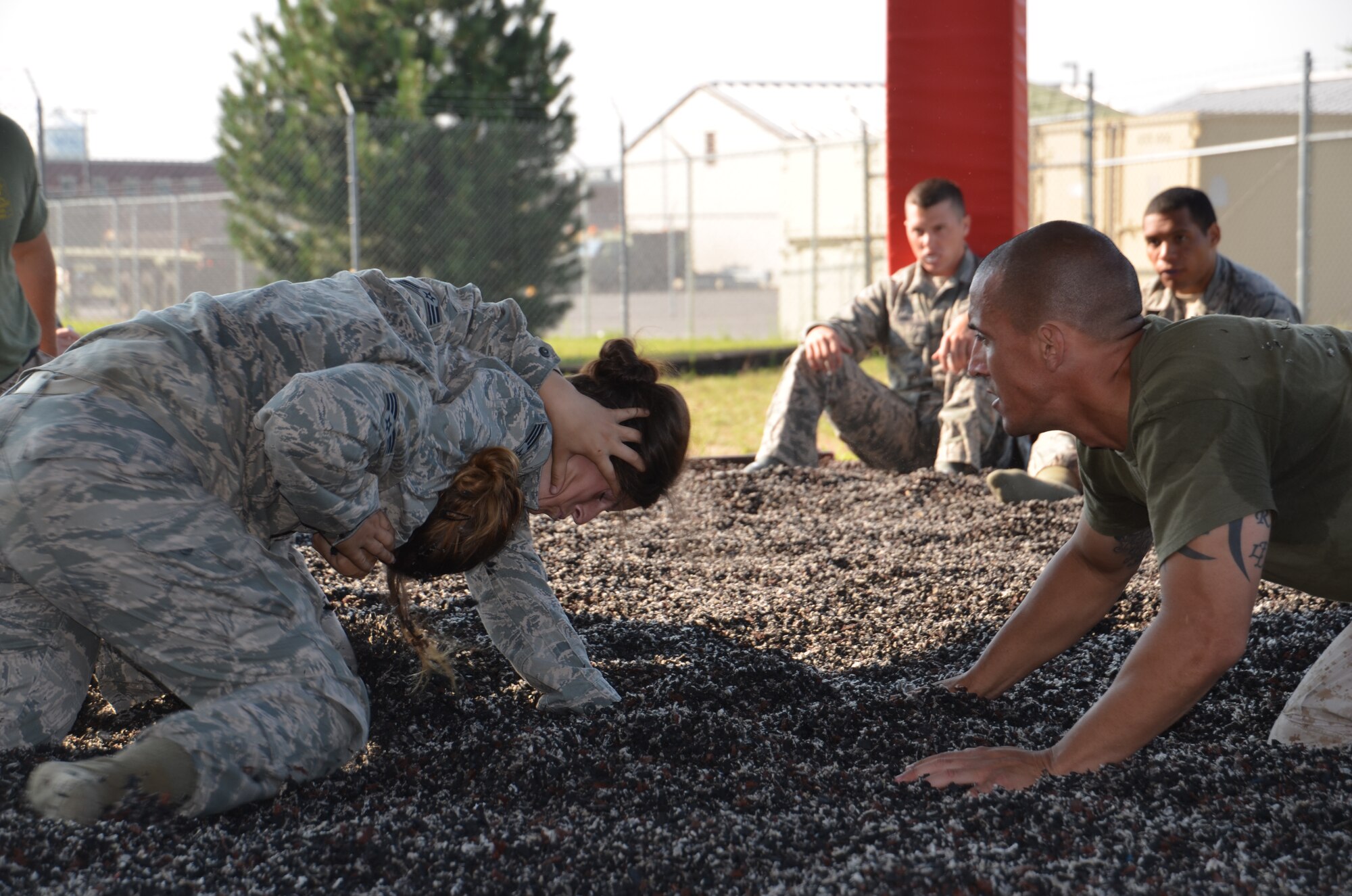 In August, thirty-three of Westover’s Security Forces Airmen participated and received certificates for completion of 27.30 hours of rigorous training, taught by Marine MCMAP instructors attached to the Marine Air Support Squadron-6 on base.The Marine Corps Martial Arts Program is a combination of different martial arts brought together to create one fighting style. MCMAP combines the basics of boxing, Judo and Ju Jitsu. (U.S. Air Force photo/SrA. Kelly Galloway)