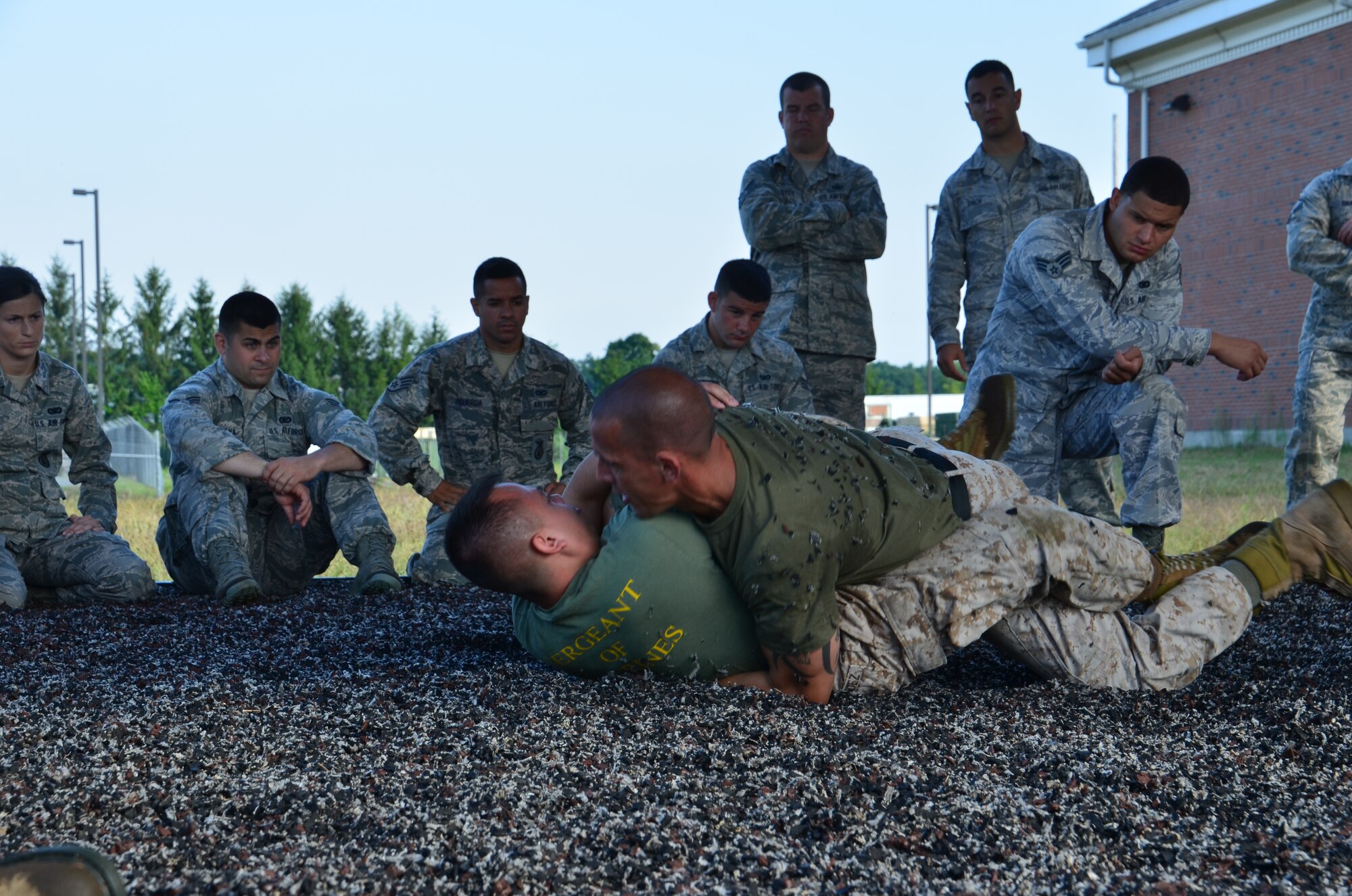 In August, thirty-three of Westover’s Security Forces Airmen participated and received certificates for completion of 27.30 hours of rigorous training, taught by Marine MCMAP instructors attached to the Marine Air Support Squadron-6 on base.The Marine Corps Martial Arts Program is a combination of different martial arts brought together to create one fighting style. MCMAP combines the basics of boxing, Judo and Ju Jitsu. (U.S. Air Force photo/SrA. Kelly Galloway)