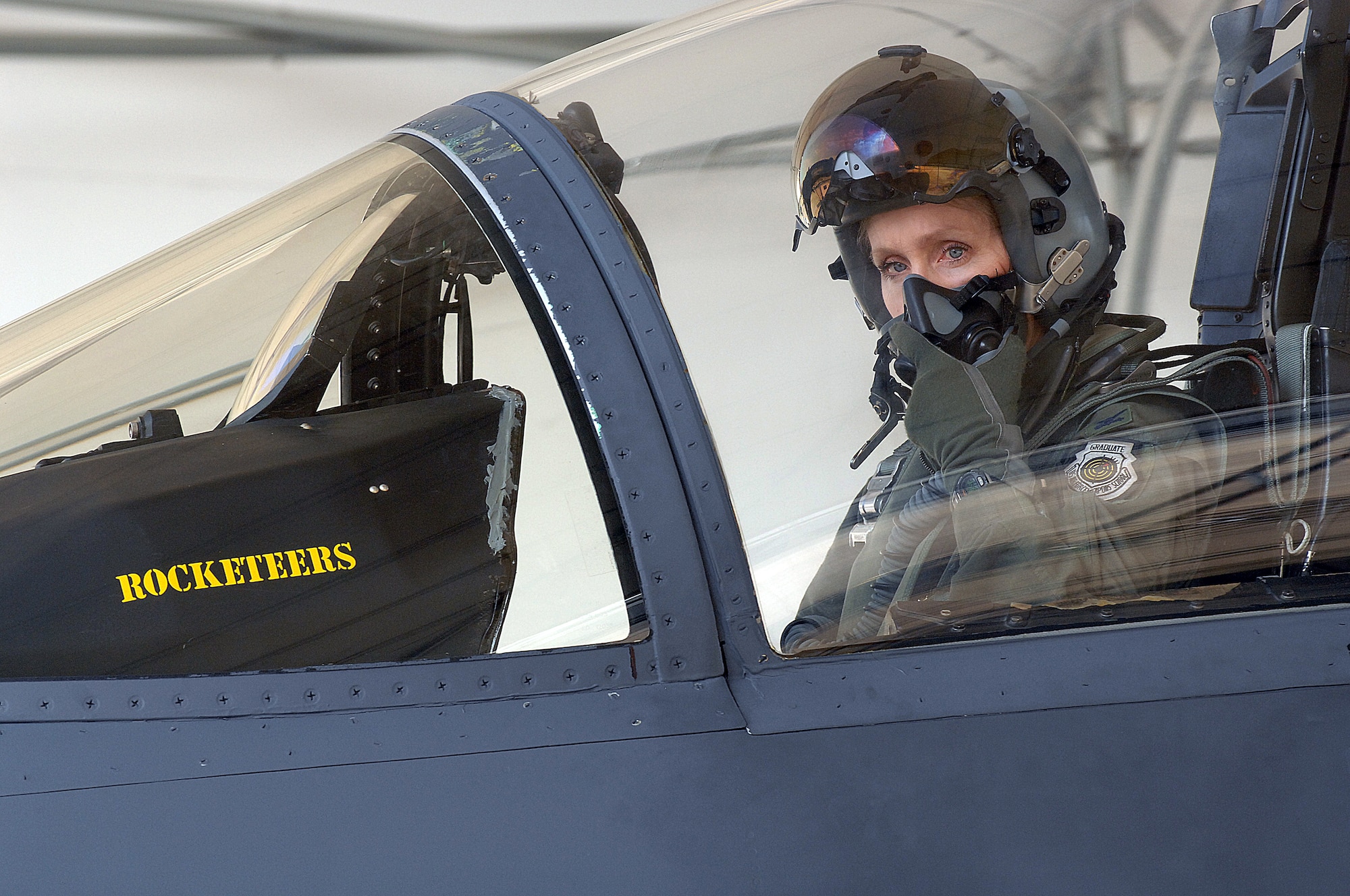 U.S. Air Force Col. Jeannie Leavitt, 4th Fighter Wing commander, prepares for her first flight as part of exercise RAZOR TALON at Seymour Johnson Air Force Base, N.C., Sept. 6, 2013.  “This is my first opportunity to fly in Razor Talon and I’m very excited,” Leavitt said.  (U.S. Air Force photo by Airman 1st Class Brittain Crolley)