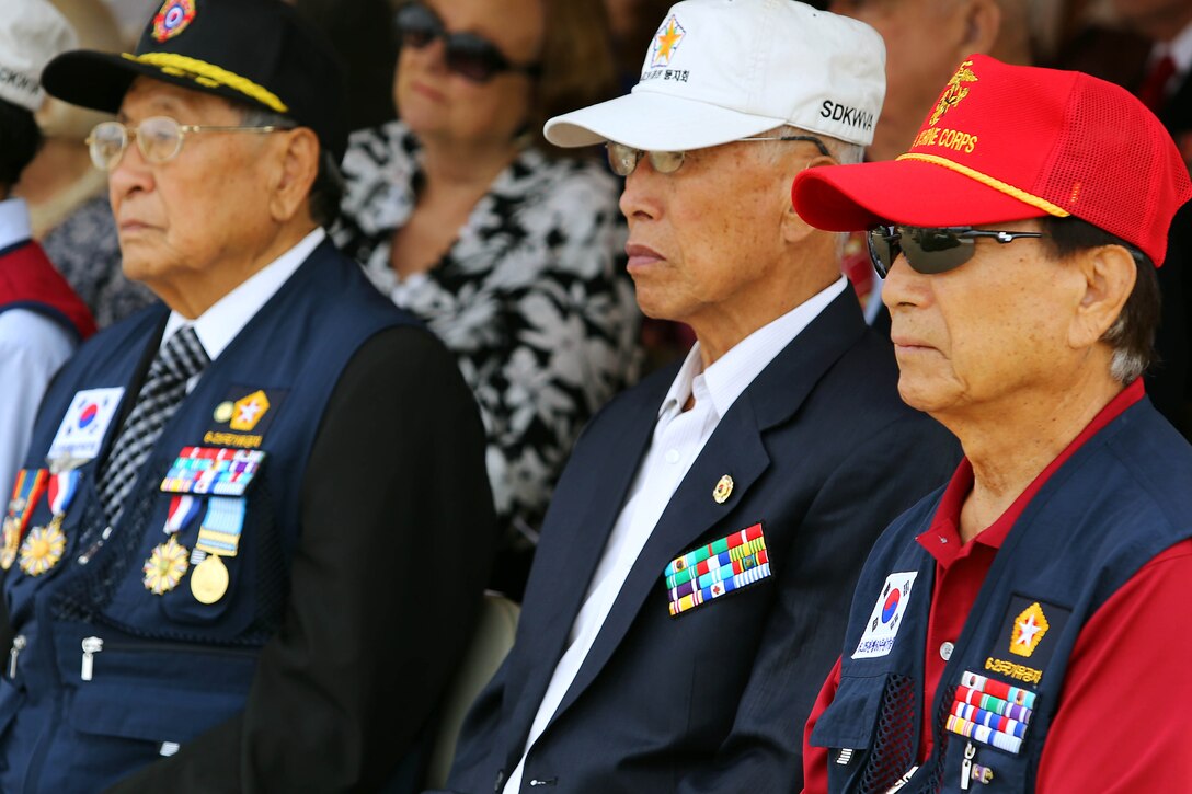 Republic of Korea Marine veterans attended the 63rd Anniversary of the Landing on Inchon at the Chosin Few Monument adjacent to the Pacific Views Event Center here Sept. 13.  The veterans all fought in the Korean War and some even fought side-by-side with the 5th Marine Regiment in the Chosin Reservoir. The ceremony for the 63rd Anniversary of the Landing on Inchon is also a time to commemorate those who gave their life during the conflict. 