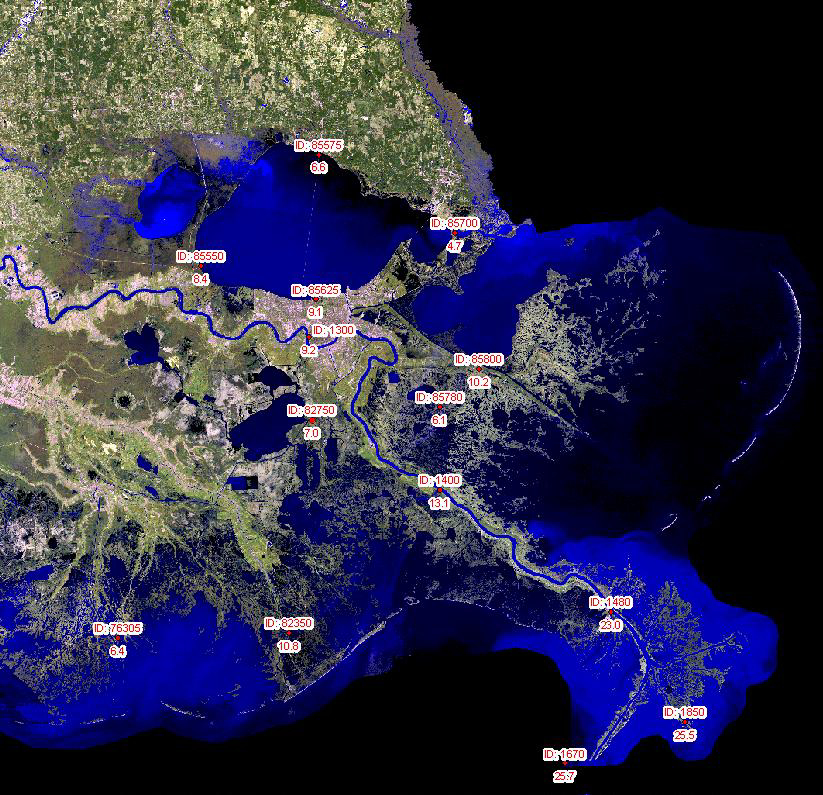 Observed Relative Sea Level Trends for USACE gauges in Southeast Louisiana