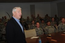 Retired Chief Master Sgt. of the Air Force Robert Gaylor, the fifth to hold that title, discusses Air Force issues with senior non-commission officers from the Hawaii Top III, Sept. 13, 2013, at Joint Base Pearl Harbor-Hickam, Hawaii. During Gaylor's trip September 11 through 14, he shared his experiences and insight with Airmen at a junior enlisted call, First Term Airmen Center, Airmen Leadership School, Top III senior non-commission officer group, and Air Force Ball participants.  