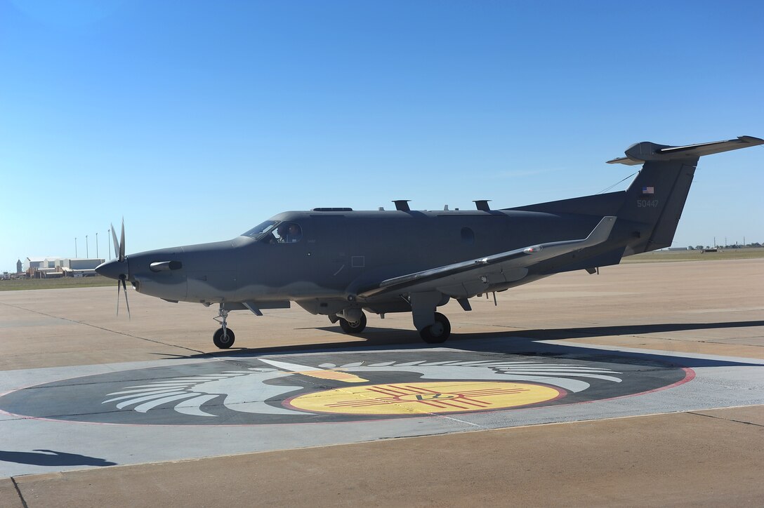 The 318th Special Operations Squadron welcomed the arrival of a U-28A aircraft Aug. 30, 2013 at Cannon Air Force Base, N.M. The Intelligence, Surveillance and Reconnaissance mission-based aircraft will make a permanent home with the 318 SOS, which specializes in delivering rapid special operations airlift support across the globe. (U.S. Air Force photo/Senior Airman Xavier Lockley) 