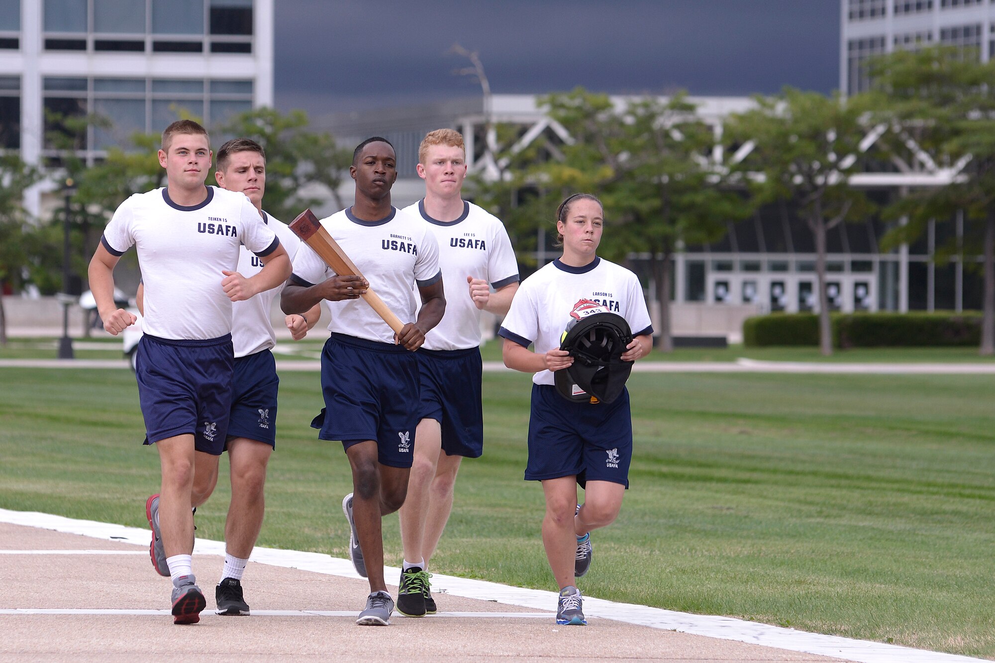 Academy cadets take part in a 9/11 Remembrance Run on the Academy’s Terrazzo Wednesday. The Cadet Wing will run in shifts through Sept. 13. (U.S. Air Force Photo/Mike Kaplan)