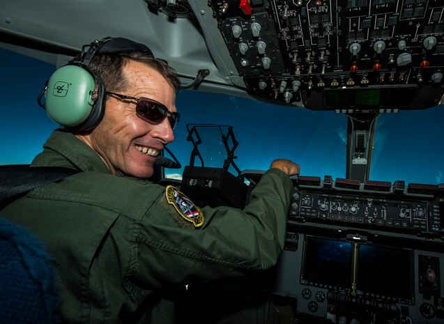 Lt. Gen. Stanley Clarke, Air National Guard director, flies the final U.S. Air Force C-17 Globemaster III, P-223, Sept. 12, 2013. Clarke landed the C-17 at Joint Base Charleston, S.C. Lt. Gen. James Jackson, Air Force Reserve commander, performed the take-off from California and Gen. Paul Selva, Air Mobility Commander, took over mid-flight. This historical event comes more than 20 years after the 437th Airlift Wing and the 315th Airlift Wing took delivery of the very first C-17 to enter the Air Force inventory June 14, 1993 and marks the successful completion of C-17 production for the U.S. Air Force. (U.S. Air Force photo/ Senior Airman Dennis Sloan)