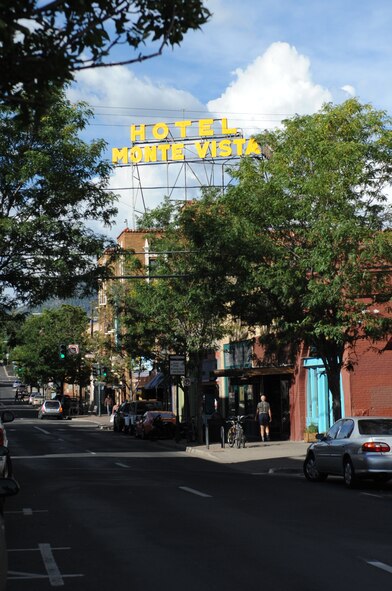 The Hotel Monte Vista stands on the corner of San Francisco and Aspen Streets Sept. 2, 2013, in Flagstaff, Ariz. The hotel was built in 1926 and is located one block north of Route 66. Among the Monte Vista’s famous guests are Jon Bon Jovi, Robert Englund, John Wayne and Barbara Stanwyck. (U.S. Air Force photo/Staff Sgt. Nestor Cruz)