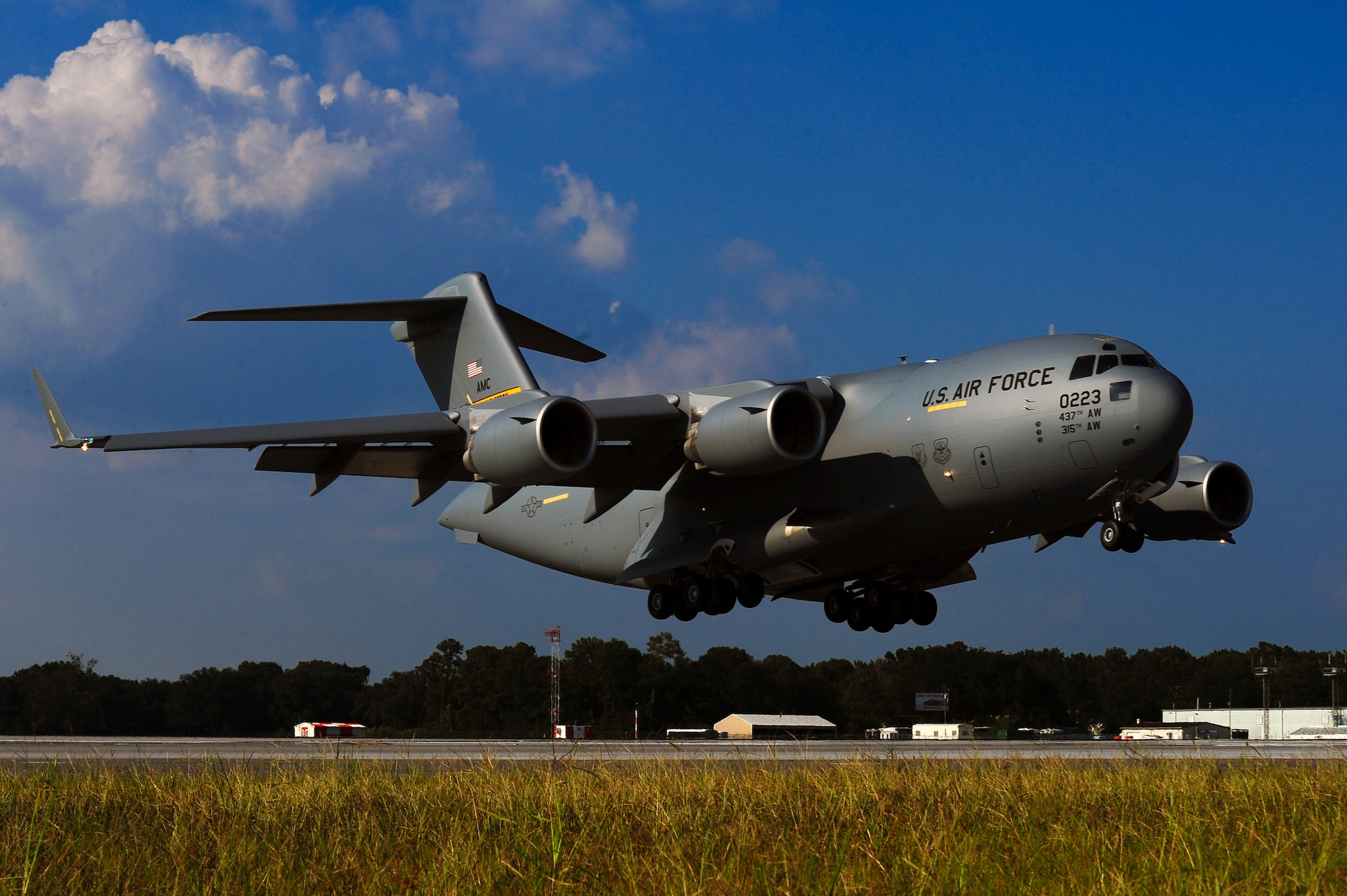 Joint Base Charleston received the last U.S. Air Force C-17 Globemaster III, P-223, during a delivery ceremony Sept. 12, 2013, on the flight line at Joint Base Charleston - Air Base, S.C. This historical event comes more than 20 years after the 437th Airlift Wing and the 315th Airlift Wing took delivery of the very first C-17 to enter the Air Force inventory June 14, 1993 and marks the successful completion of C-17 production for the U.S. Air Force. (U.S. Air Force photo/ Airman 1st Class Chacarra Neal)