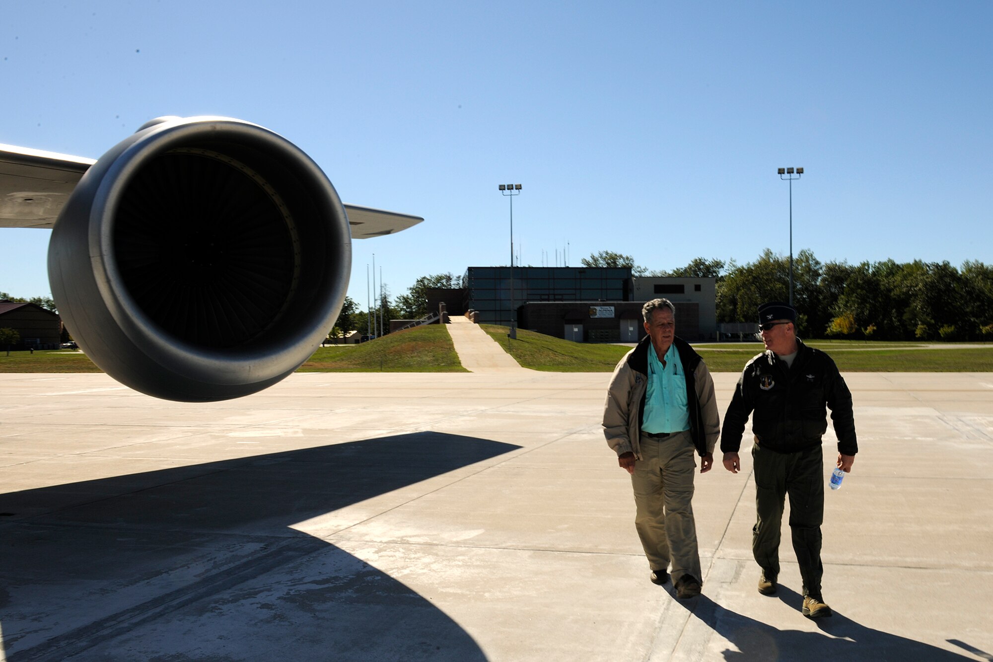 130913-Z-EZ686-419 – Lt. Gen. (ret.) Dennis McCarthy, chairman of the National Commission of the Structure of the Air Force, walks with Col. Michael Thomas, command of the 127th Wing, as they prepare to board a KC-135 Stratotanker at the Alpena Combat Readiness Training Center in Alpena, Mich., Sept. 13, 2013. McCarthy visited Alpena and Selfridge Air National Guard Base during a visit by the commission to examine Air National Guard operations. (U.S. Air National Guard photo by MSgt. David Kujawa/Released)