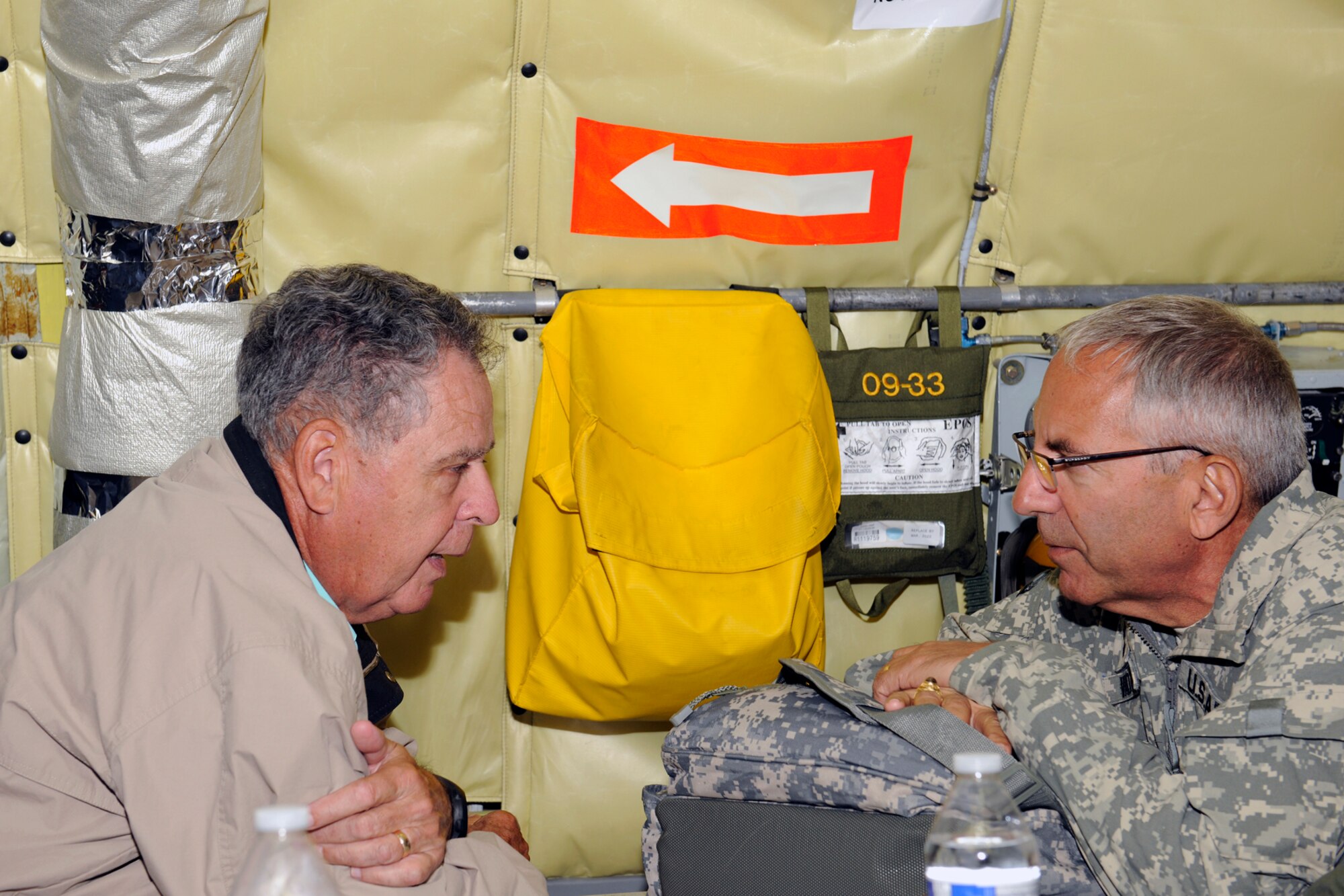 130913-Z-EZ686-205 – Lt. Gen. (ret.) Dennis McCarthy, chairman of the National Commission on the Structure of the Air Force, talks with Major Gen. Gregory Vadnais, adjutant general of Michigan, while aboard a KC-135 Stratotanker flown by the 171st Air Refueling Squadron, Sept. 13, 2014. Members of the commission visited Selfridge Air National Guard Base and the Alpena Combat Readiness Training Center Sept. 13-14. The 171st ARS is based at Selfridge. (U.S. Air National Guard photo by MSgt. David Kujawa/Released)