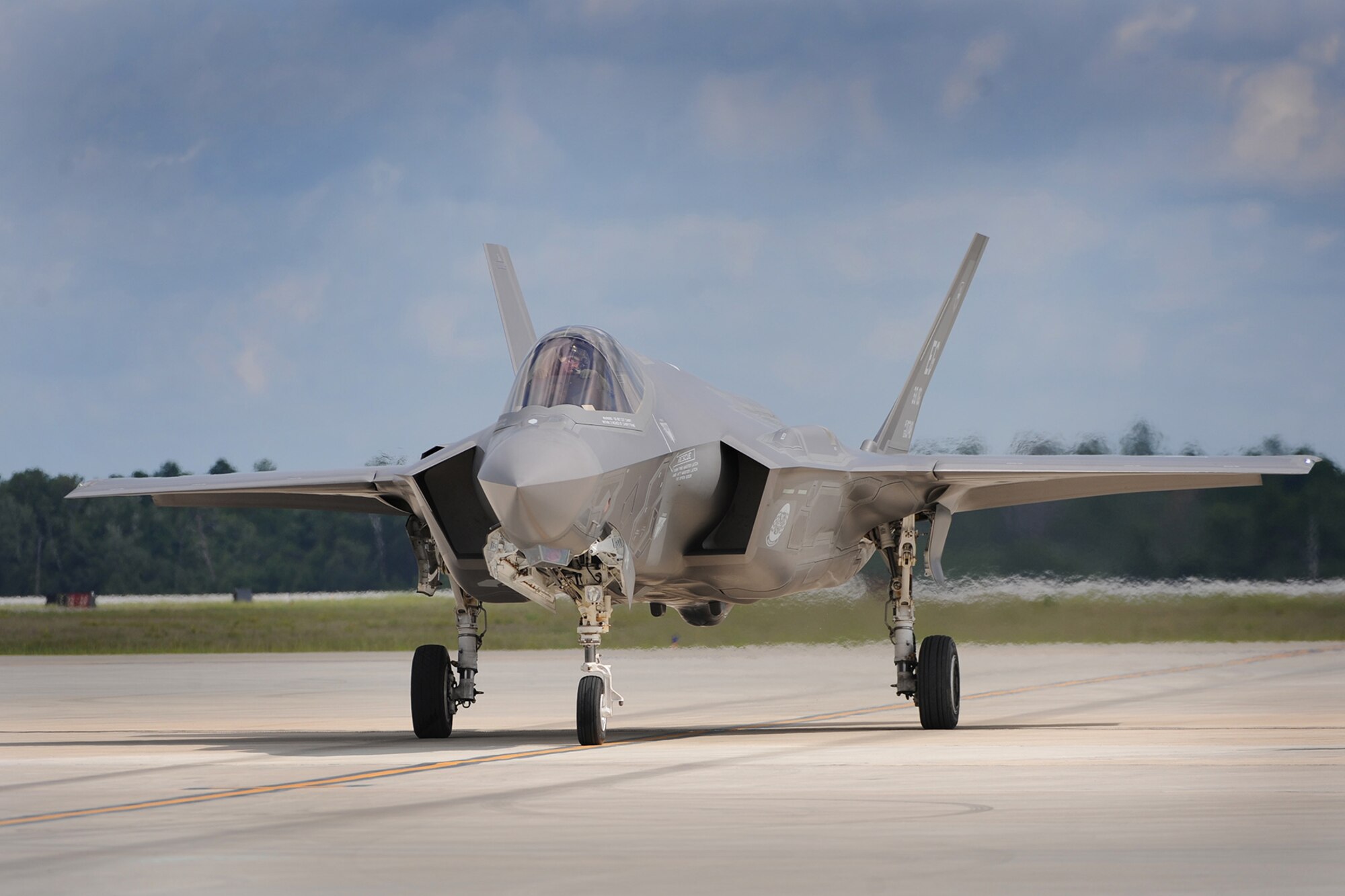 An Air Force  F-35 Lightning II taxies for take off during flight operations June 20, 2013, at Eglin Air Force Base, Fla. The F-35 will be used by the Air Force, Navy, Marine Corps and other partner nations.
