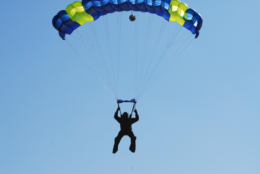 Capt. Louis Delair, lands after a successful formation jump over North Carolina with Raeford Parachute Center in 2011. Delair is the founder of the Quantico Parachute Club.  Submitted

